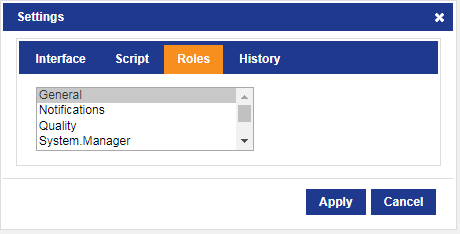 screen shot of Roles tab